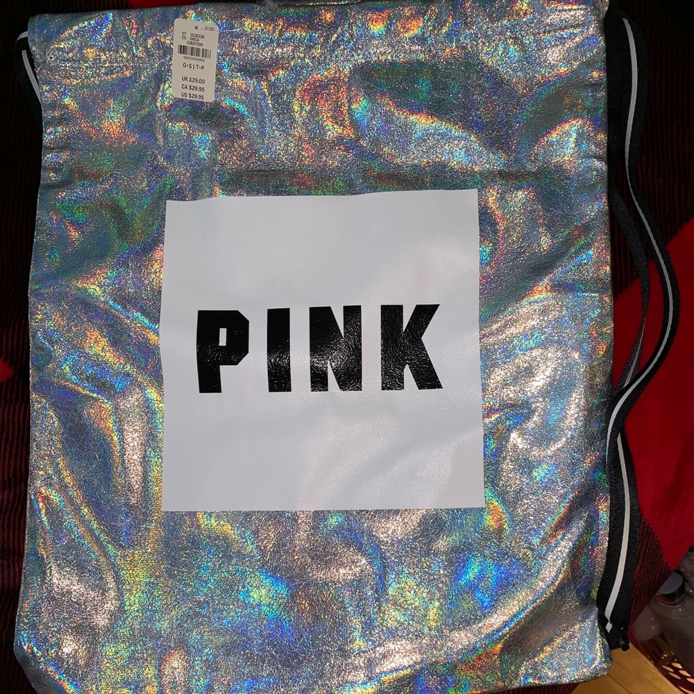 NWT VS Pink Holo drawstring backpack